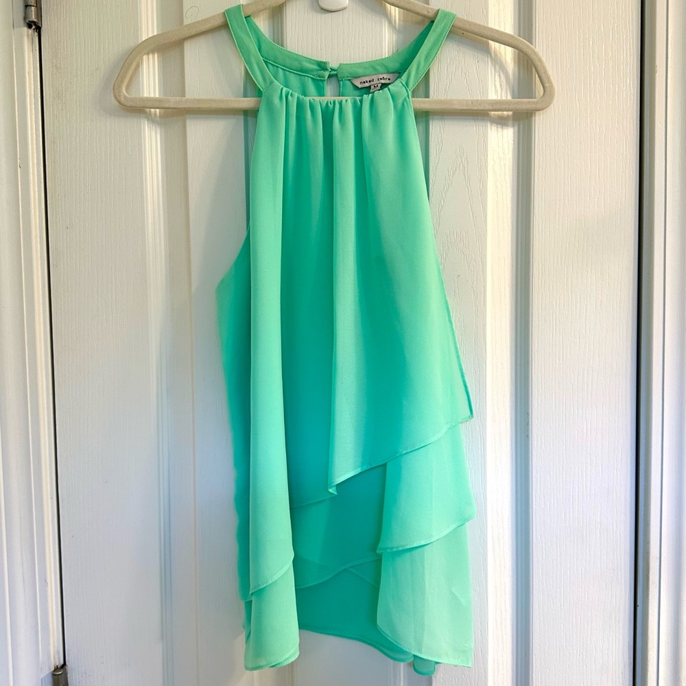 Naked Zebra Mint Green Pleated Halter Top Size Medium